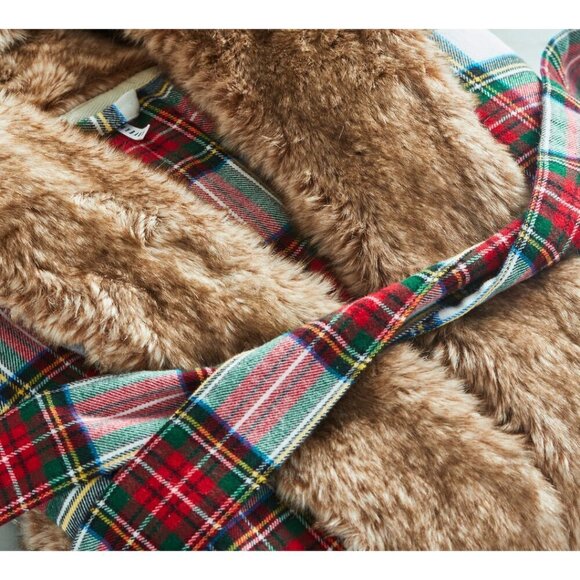 POTTERY BARN Stewart Plaid Flannel Faux Fur Robe in Multi Size Small/Medium - Picture 7 of 8